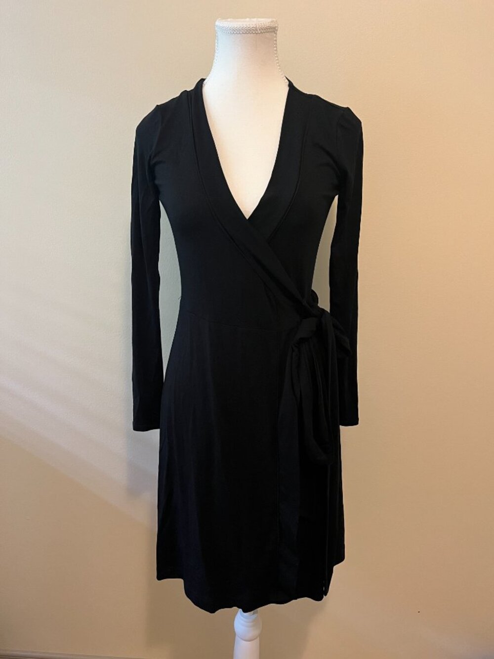 NWT BANANA REPUBLIC Gemma 3/4 Sleeve Wrap Tie Dress Petite XS Black Classic LBD